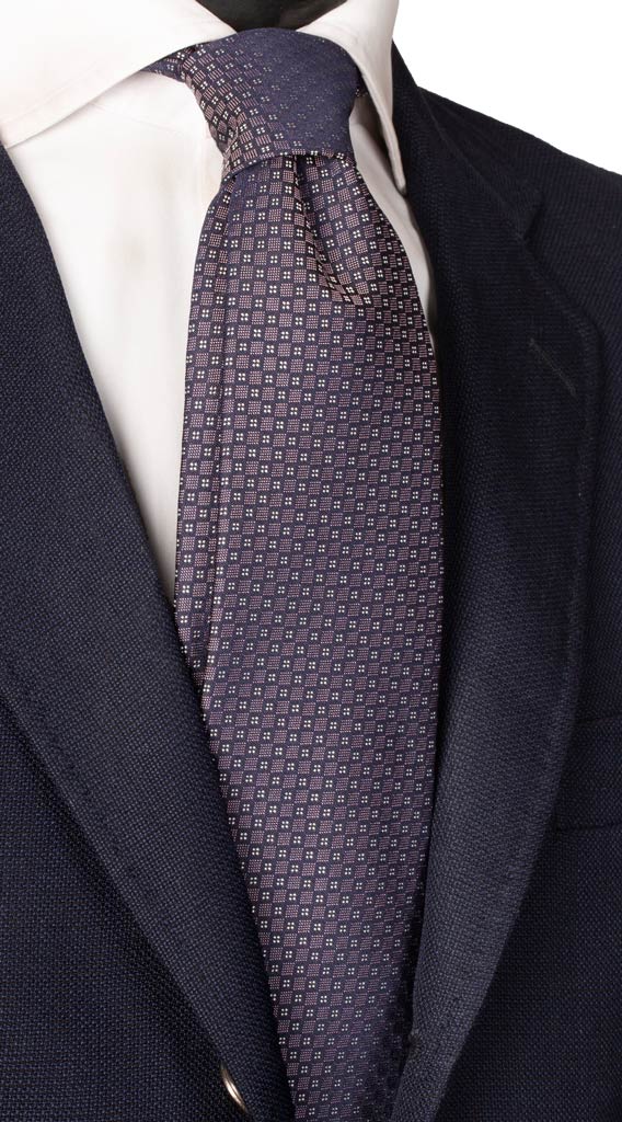Cravatta di Seta Fantasia Viola Blu Bianco Made in Italy Graffeo Cravatte