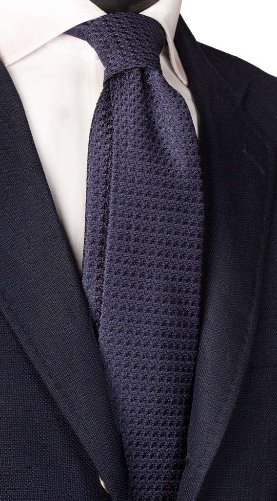 Cravatta di Seta Garzata Blu Fantasia Tono su Tono Made in Italy Graffeo Cravatte
