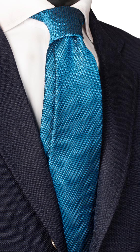 Cravatta di Seta Garzata Turchese Tinta Unita Made in Italy graffeo Cravatte