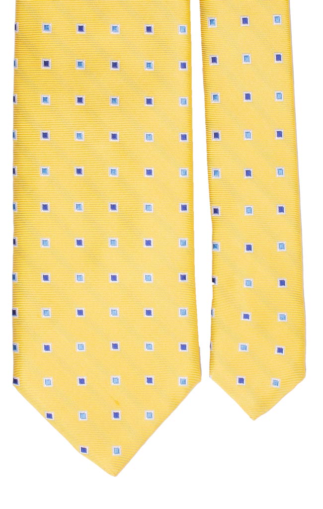 Cravatta di Seta Gialla Fantasia Bianca Celeste Bluette Made in Italy Graffeo Cravatte Pala