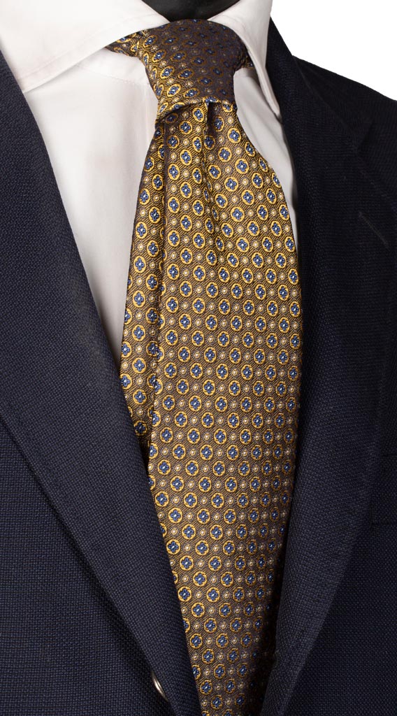 Cravatta di Seta Gialla Fantasia Bluette Bianca Celeste Made in italy Graffeo Cravatte
