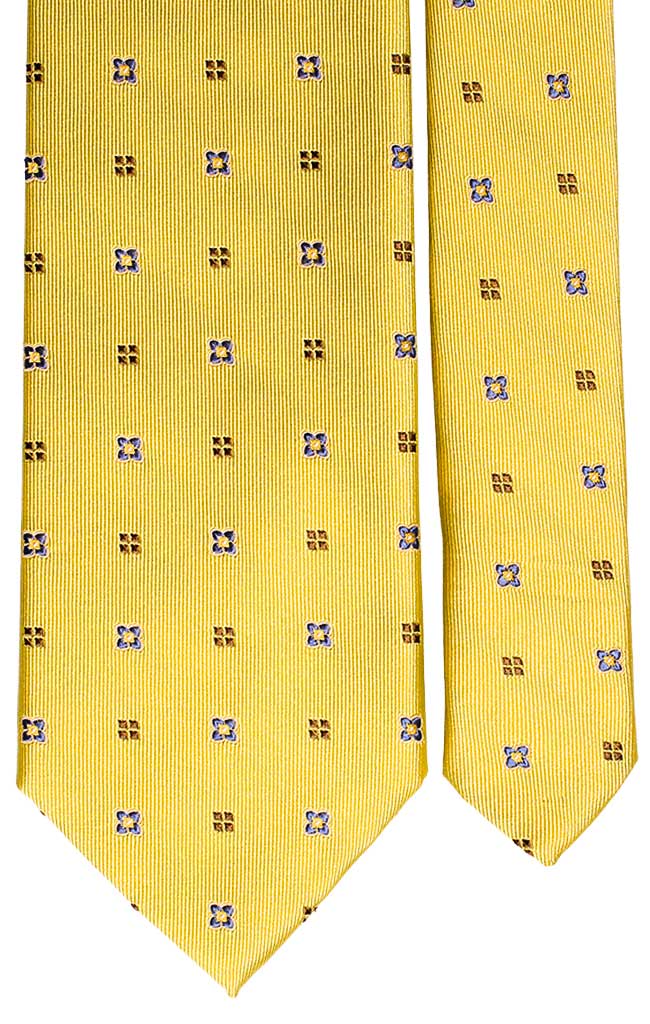 Cravatta di Seta Gialla Fantasia Bluette Marrone Made in Italy Graffeo Cravatte Pala