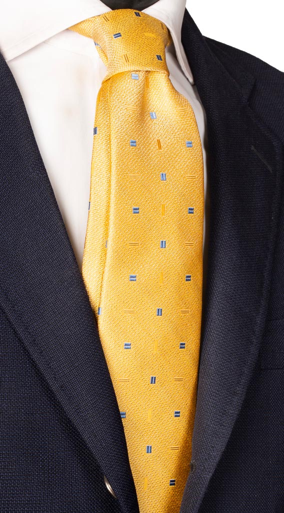 Cravatta di Seta Gialla Fantasia Celeste Made in Italy Graffeo Cravatte