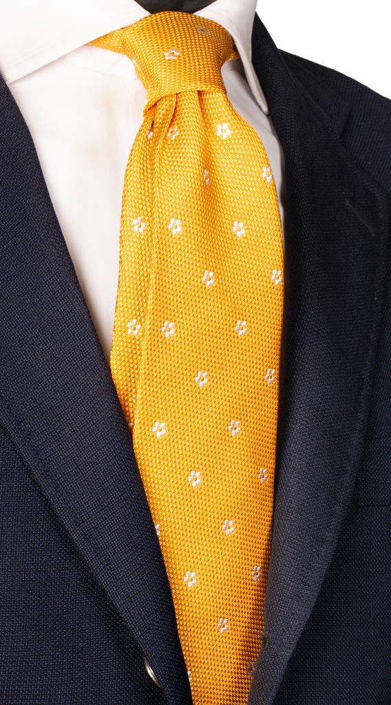 Cravatta di Seta Gialla Fiori Bianchi Made in Italy Graffeo Cravatte