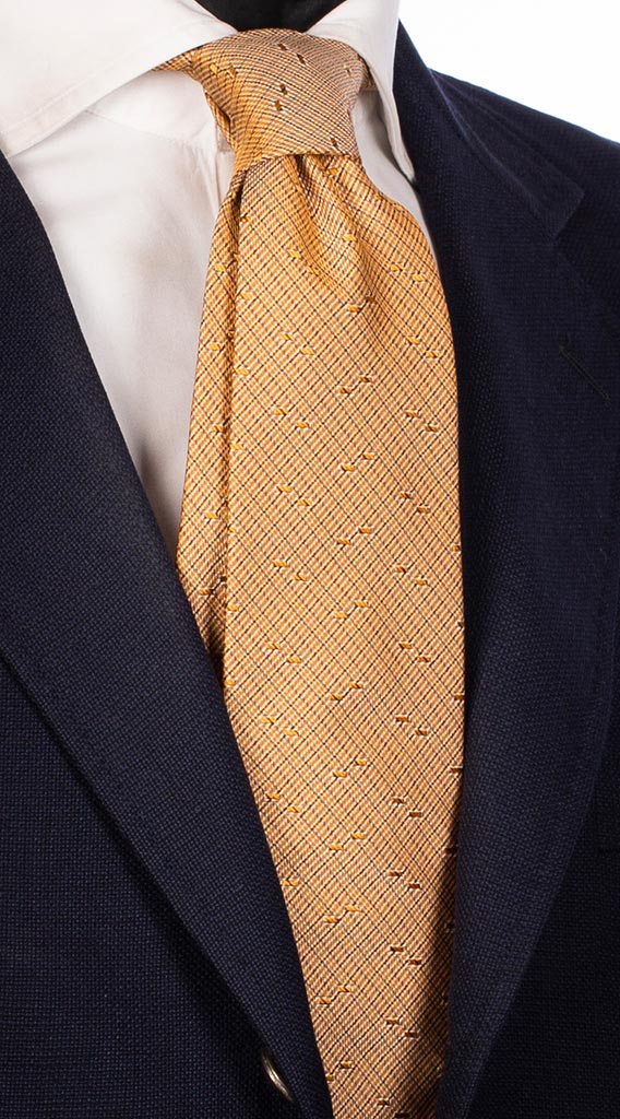 Cravatta di Seta Gialla Marrone Bianco Made in Italy Graffeo Cravatte