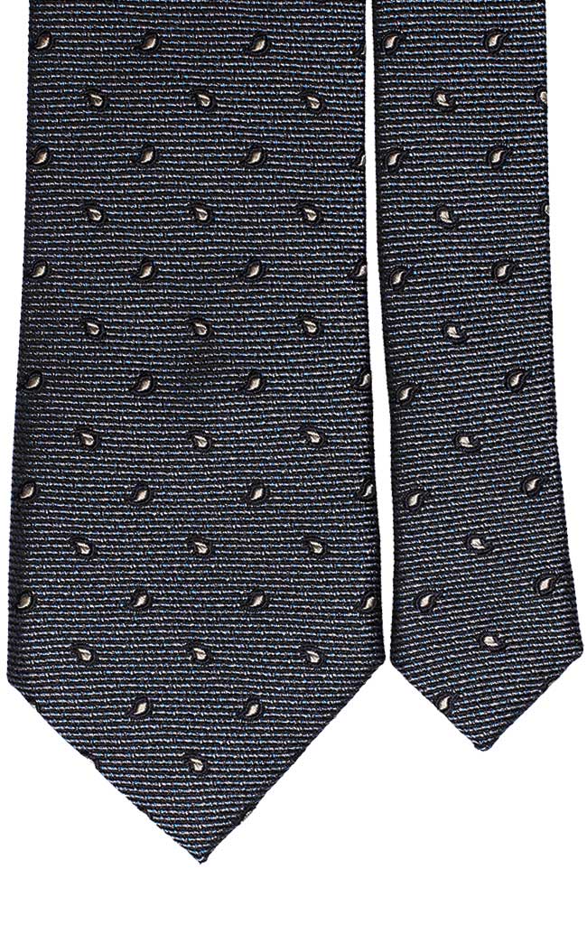 Cravatta di Seta Grigia Blu Paisley Blu Beige Made in Italy Graffeo Cravatte Pala