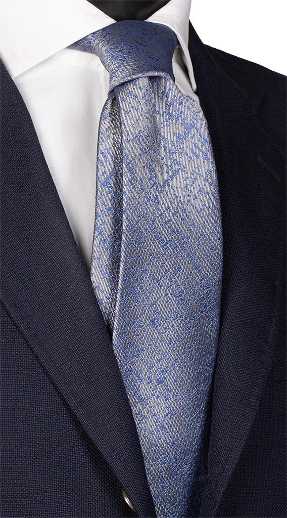 Cravatta di Seta Grigia Fantasia Bluette Made in Italy Graffeo Cravatte