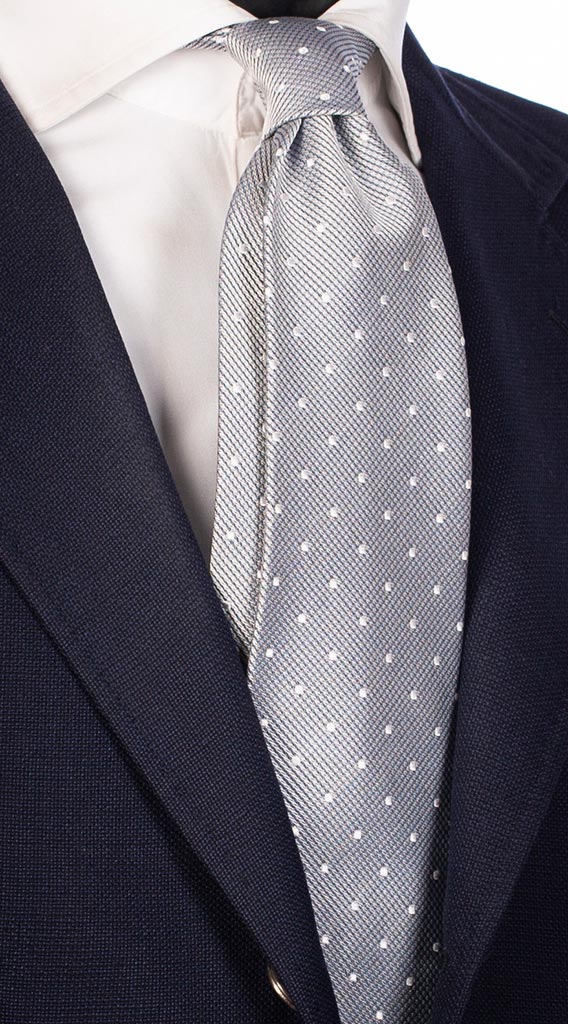 Cravatta di Seta Grigia a Pois Grigio Chiaro Made in Italy Graffeo Cravatte