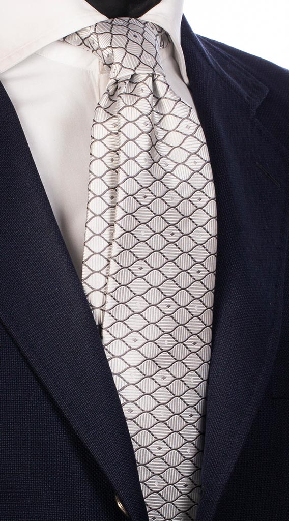 Cravatta di Seta Grigio Argento Fantasia Grigio Scuro Made in Italy Graffeo Cravatte