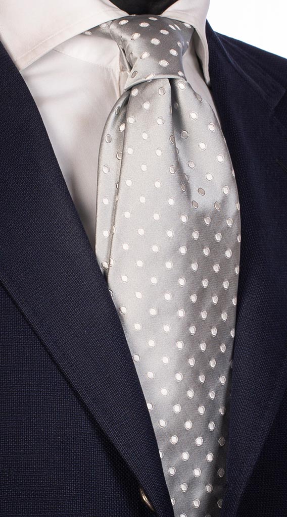 Cravatta di Seta Grigio Argento Pois Bianco Made in italy Graffeo Cravatte