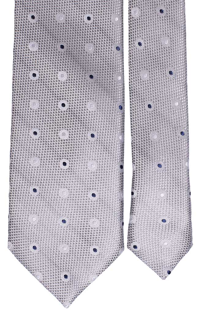 Cravatta di Seta Grigio Argento a Pois Tono su Tono Blu Made in Italy Graffeo Cravatte Pala