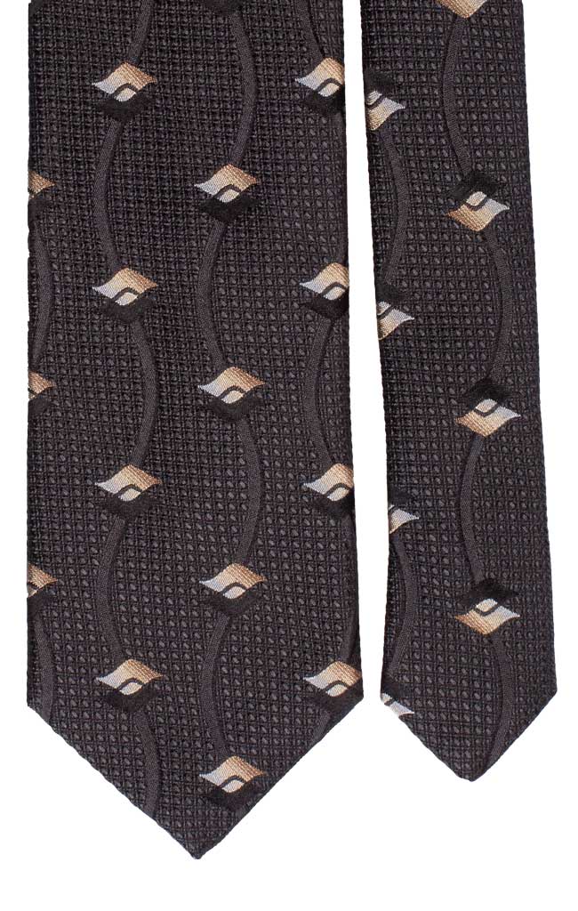 Cravatta di Seta Grigio Scuro Fantasia Beige Nero Made in Italy Graffeo Cravatte Pala