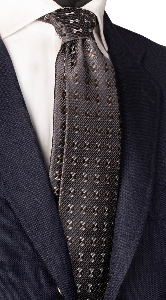 Cravatta di Seta Grigio Scuro Fantasia Marrone Made in Italy Graffeo Cravatte