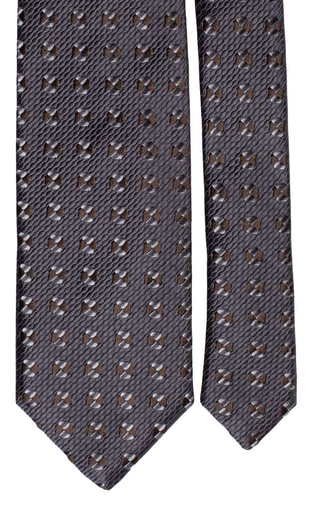 Cravatta di Seta Grigio Scuro Fantasia Marrone Made in Italy Graffeo Cravatte Pala