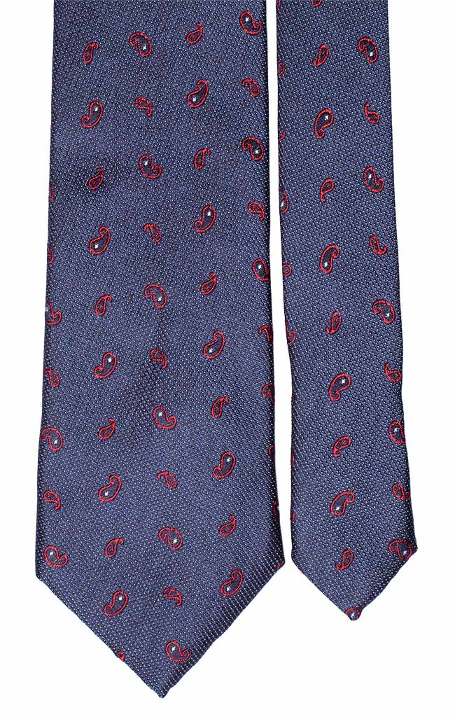 Cravatta di Seta Jaspé Blu Paisley Rosso Punto a Spillo Bianco Made in Italy Graffeo Cravatte Pala
