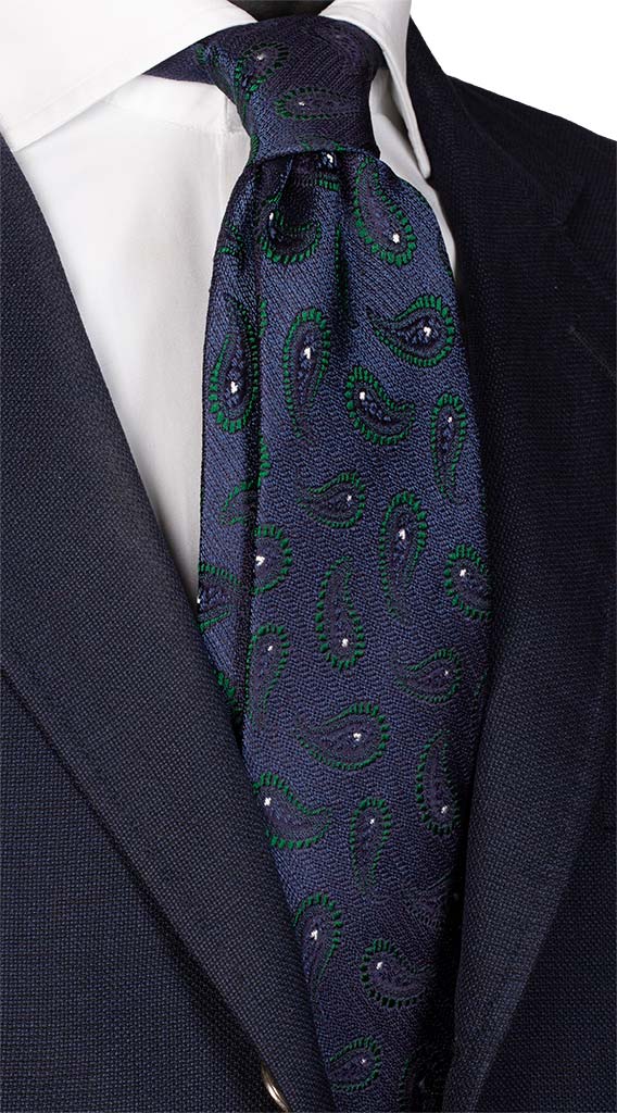 Cravatta di Seta Jaspé Blu Paisley Verde Blu Made in Italy Graffeo Cravatte