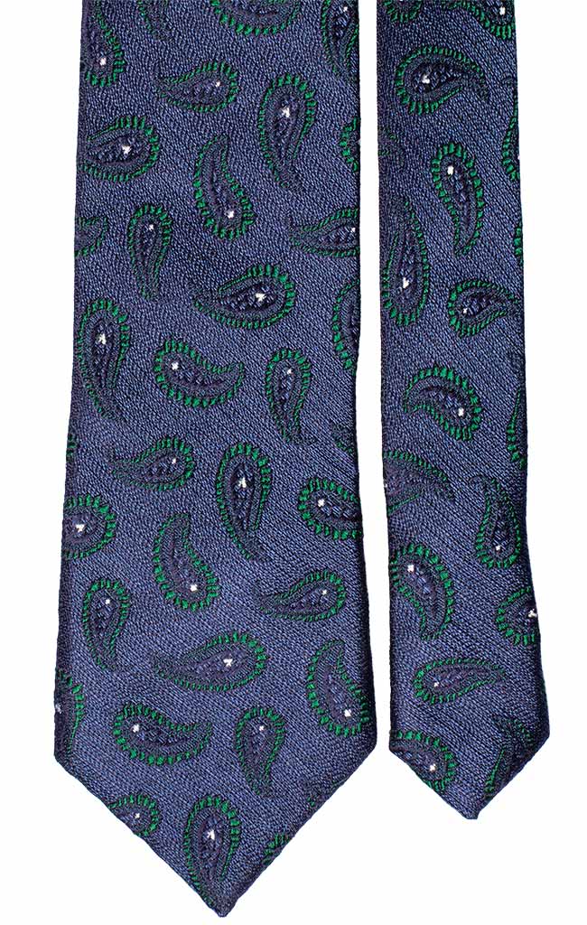 Cravatta di Seta Jaspé Blu Paisley Verde Blu Made in Italy Graffeo Cravatte Pala