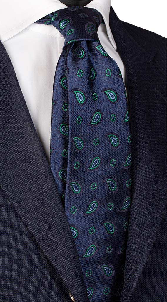 Cravatta di Seta Jaspé Blu Paisley Verde Celeste Made in Italy Graffeo Cravatte