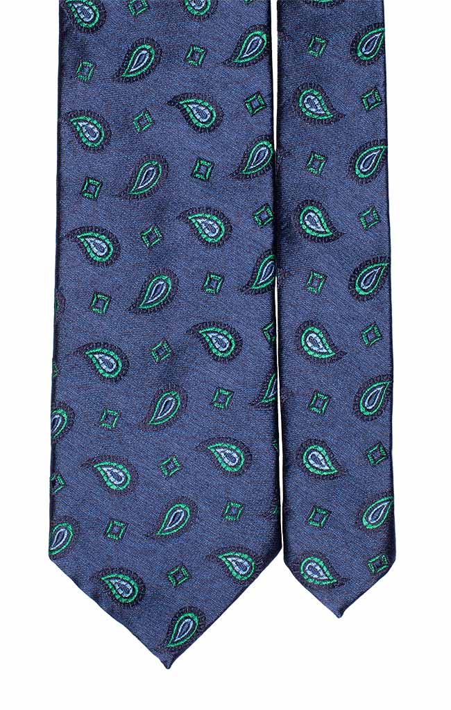 Cravatta di Seta Jaspé Blu Paisley Verde Celeste Made in Italy Graffeo Cravatte Pala
