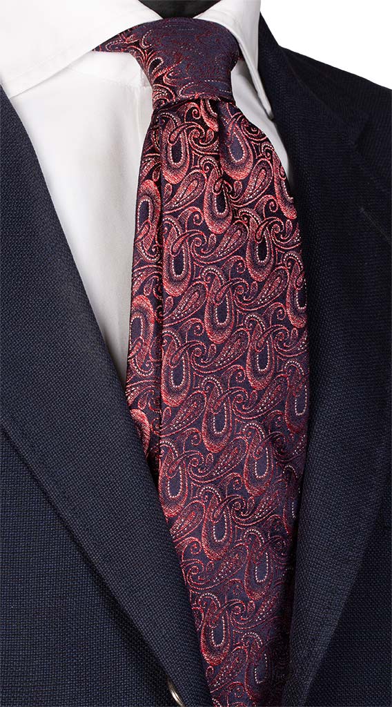 Cravatta di Seta Jaspé Blu Notte Paisley Bordeaux Chiaro Made in Italy Graffeo Cravatte