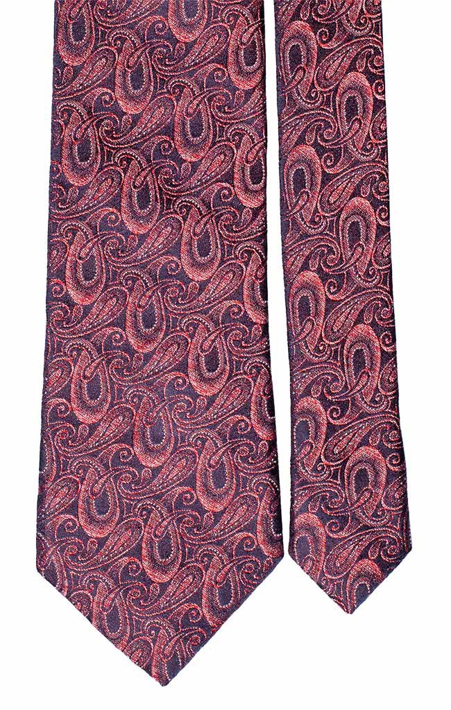 Cravatta di Seta Jaspé Blu Notte Paisley Bordeaux Chiaro Made in Italy Graffeo Cravatte Pala