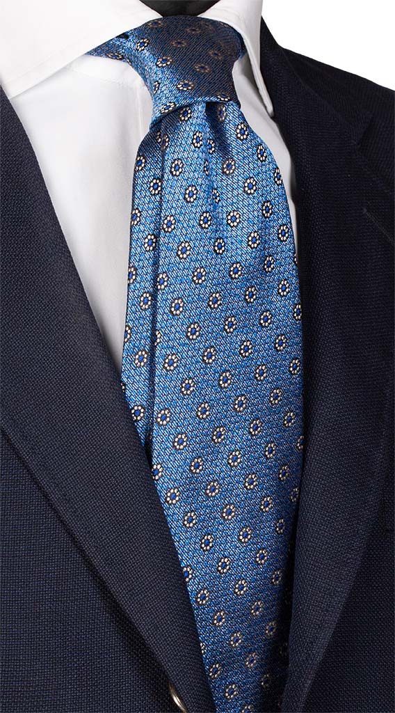 Cravatta di Seta Jaspé Bluette a Fiori Bianchi Made in Italy Graffeo Cravatte