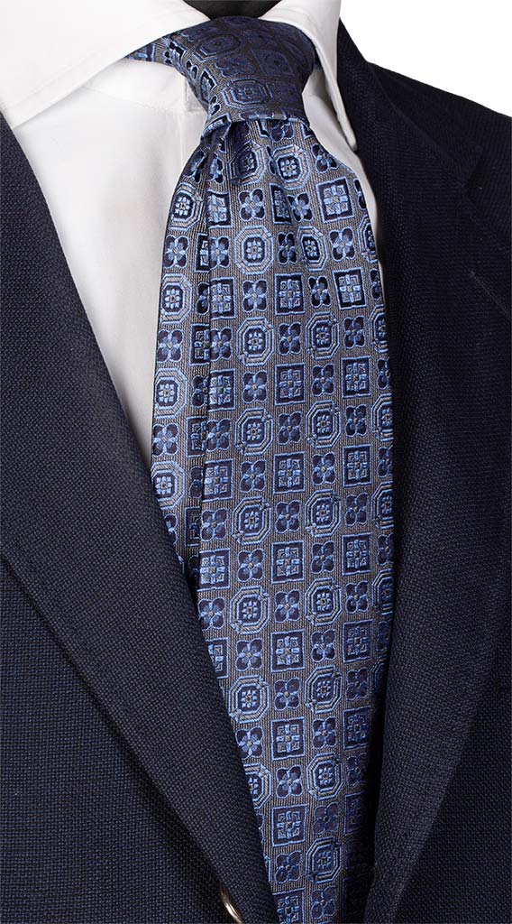 Cravatta di Seta Jaspé Corda Fantasia Blu Celeste Made in Italy Graffeo Cravatte