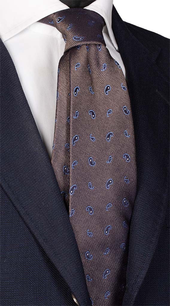 Cravatta di Seta Jaspé Corda Paisley Blu Celeste Bianco Made in Italy Graffeo Cravatte