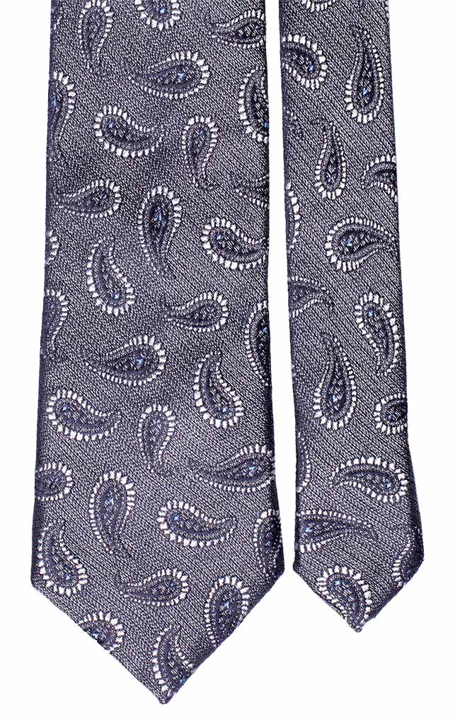 Cravatta di Seta Jaspé Grigia Paisley Bianchi Celesti Made in Italy Graffeo Cravatte Pala