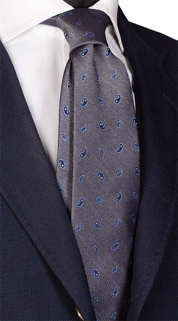 Cravatta di Seta Jaspé Grigia Paisley Blu Celeste Bianco Made in Italy Graffeo Cravatte