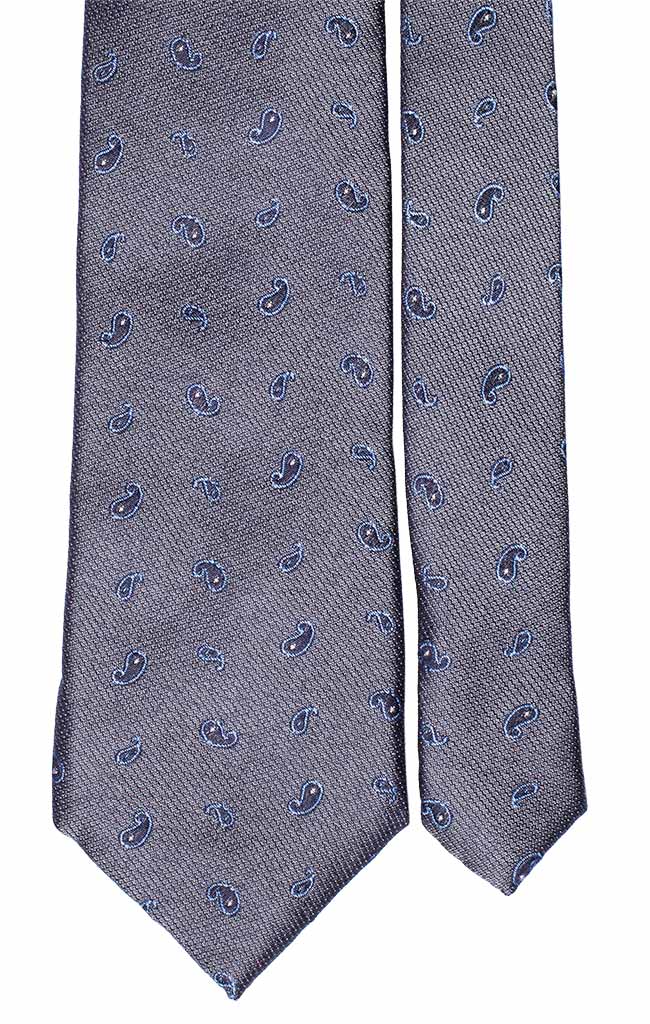 Cravatta di Seta Jaspé Grigia Paisley Blu Celeste Bianco Made in Italy Graffeo Cravatte Pala