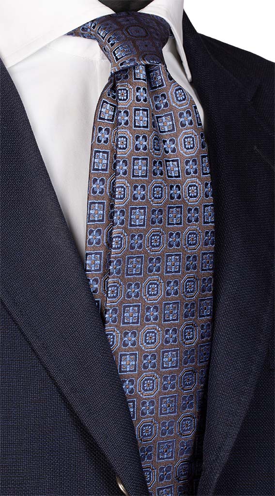Cravatta di Seta Jaspé Marrone Fantasia Blu Celeste Made in Italy Graffeo Cravatte