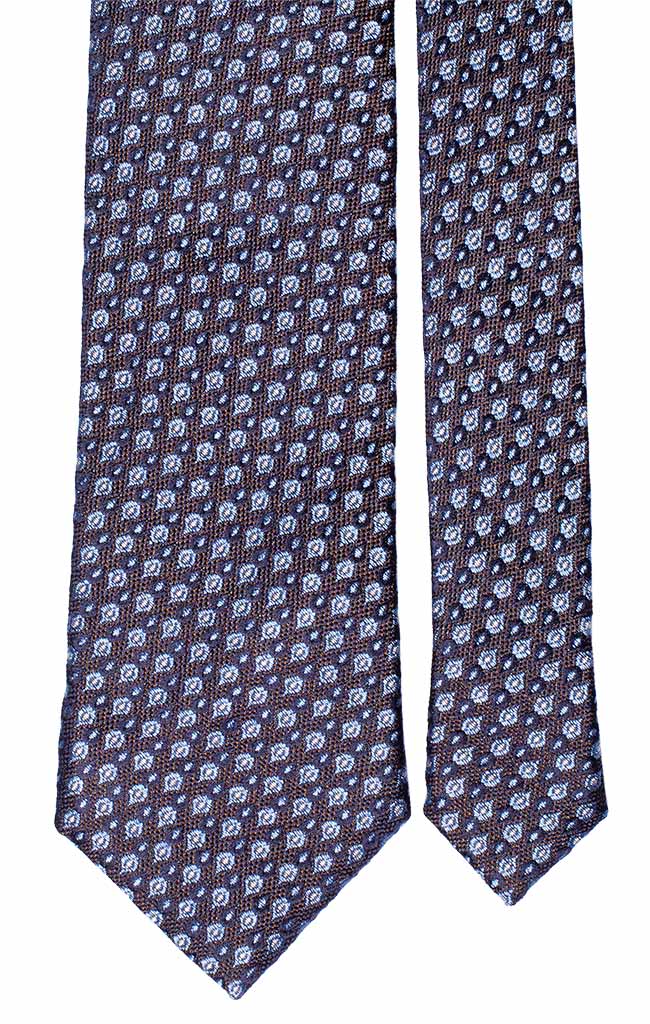 Cravatta di Seta Jaspé Marrone Fantasia Celeste Bianco Blu Made in Italy Graffeo Cravatte Pala