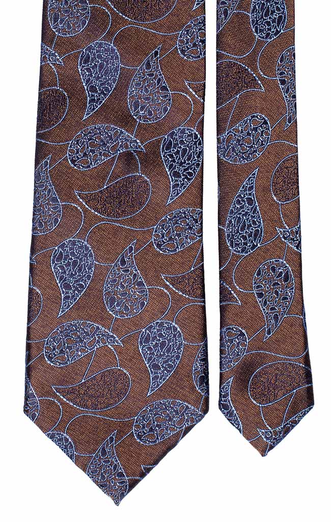 Cravatta di Seta Jaspé Marrone Paisley Celeste Blu Made in Italy Graffeo Cravatte Pala