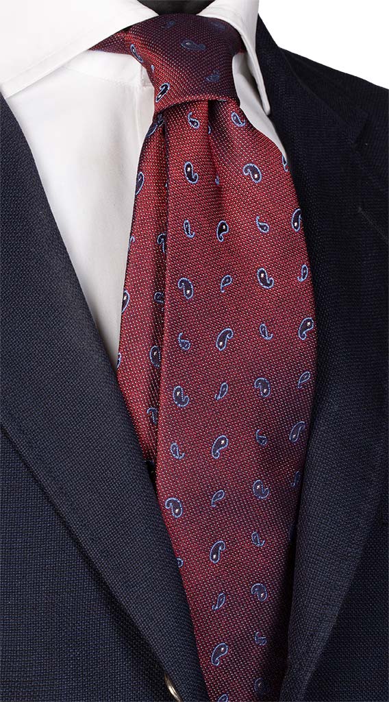 Cravatta di Seta Jaspé Rossa Bordeaux Paisley Blu Celeste Bianco Made in Italy graffeo Cravatte