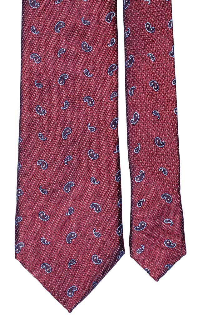Cravatta di Seta Jaspé Rossa Bordeaux Paisley Blu Celeste Bianco Made in Italy Graffeo Cravatte Pala