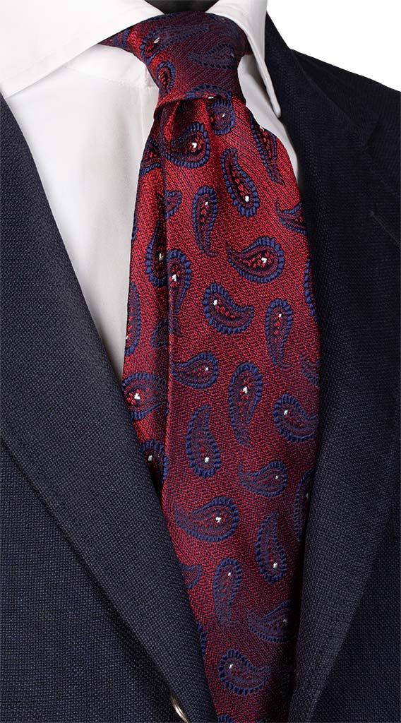 Cravatta di Seta Jaspé Rossa Paisley Blu Bianco Made in Italy Graffeo Cravatte