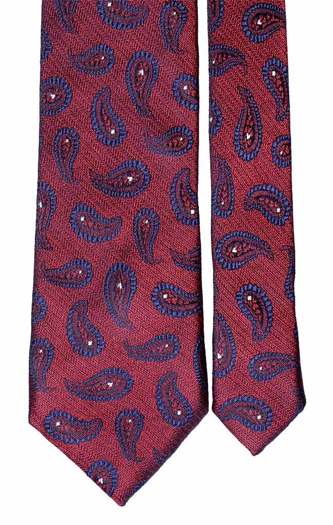 Cravatta di Seta Jaspé Rossa Paisley Blu Bianco Made in Italy Graffeo Cravatte Pala