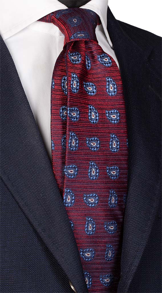 Cravatta di Seta Jaspé Rossa Paisley Blu Celeste Made in Italy Graffeo Cravatte