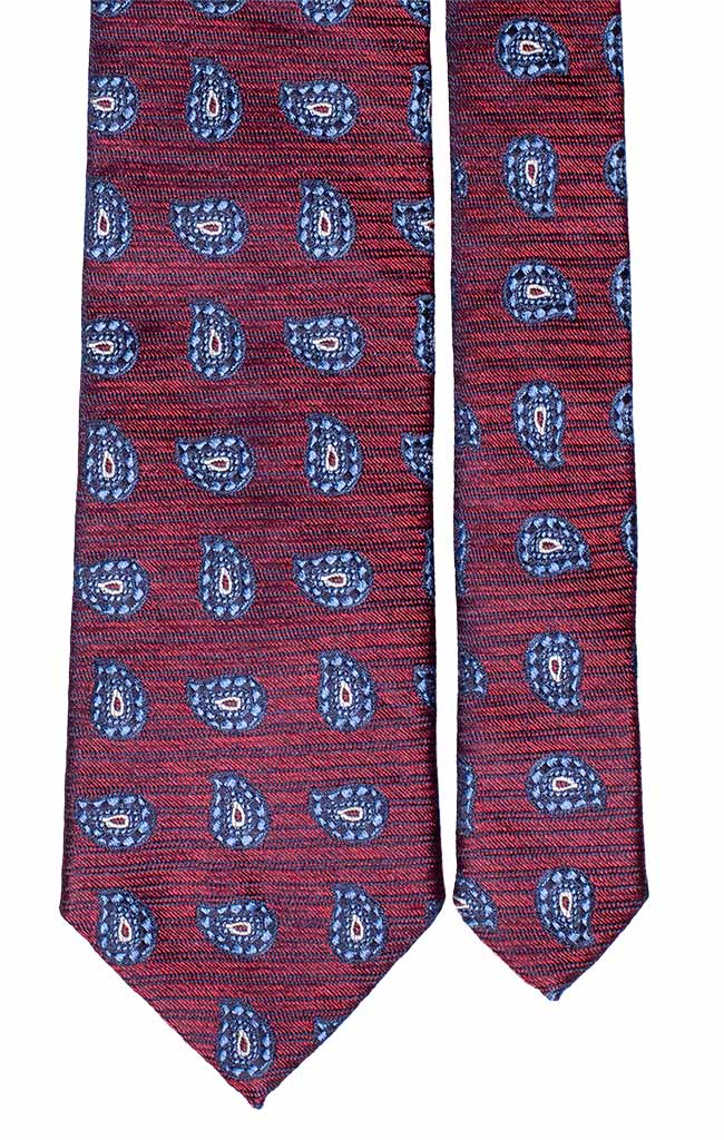 Cravatta di Seta Jaspé Rossa Paisley Blu Celeste Made in Italy Graffeo Cravatte Pala