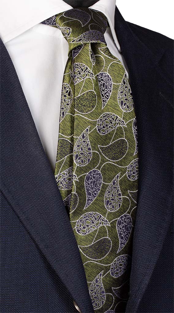 Cravatta di Seta Jaspé Verde Paisley Bianco Nero Made in Italy Graffeo Cravatte
