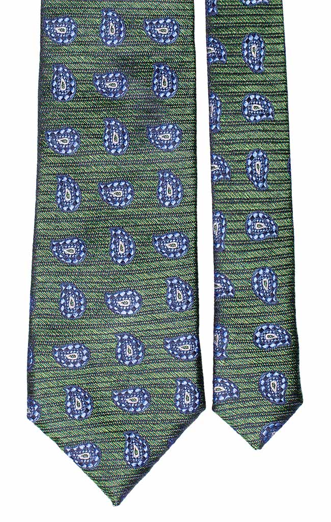 Cravatta di Seta Jaspé Verde Paisley Celeste Blu Bianco Made in Italy Graffeo Cravatte Pala
