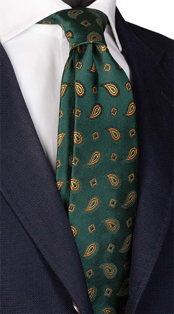 Cravatta di Seta Jaspé Verde Paisley color Oro Made in Italy Graffeo Cravatte