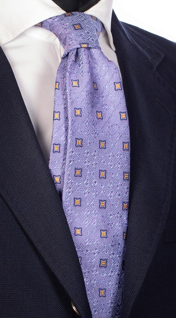 Cravatta di Seta Lavanda Fantasia Blu Gialla Made in Italy Graffeo Cravatte