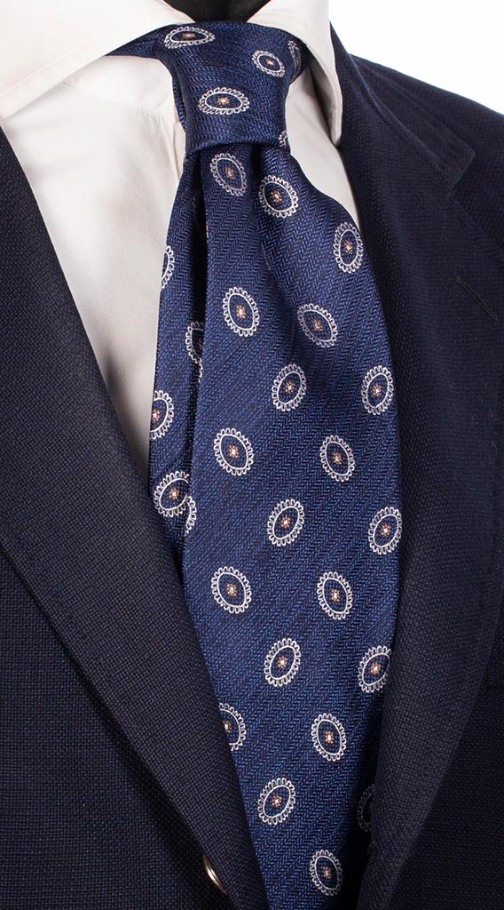 Cravatta di Seta Lisca di Pesce Bluette Blu Bianco Marrone Made in Italy Graffeo Cravatte