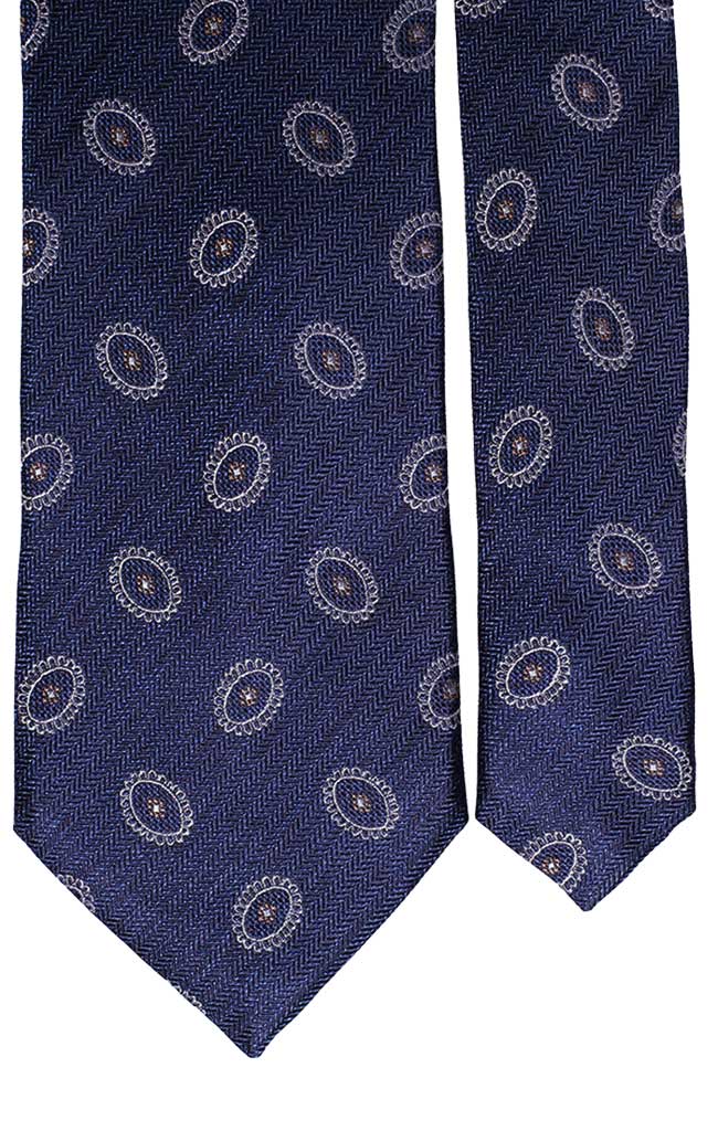 Cravatta di Seta Lisca di Pesce Bluette Blu Bianco Marrone Made in Italy Graffeo cravatte Pala