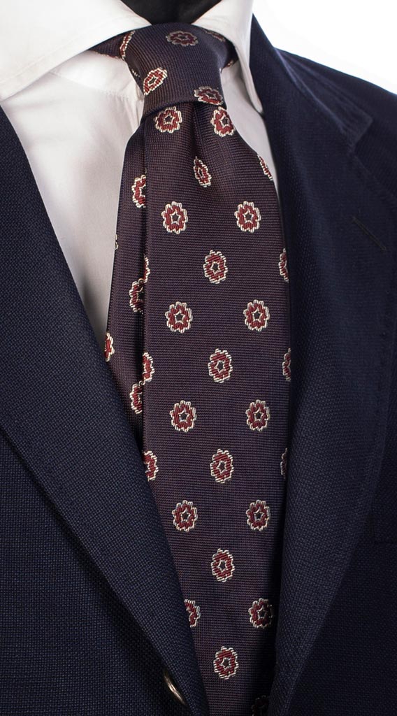 Cravatta di Seta Marrone Blu Fantasia Beige Blu Ruggine Made in Italy Graffeo Cravatte