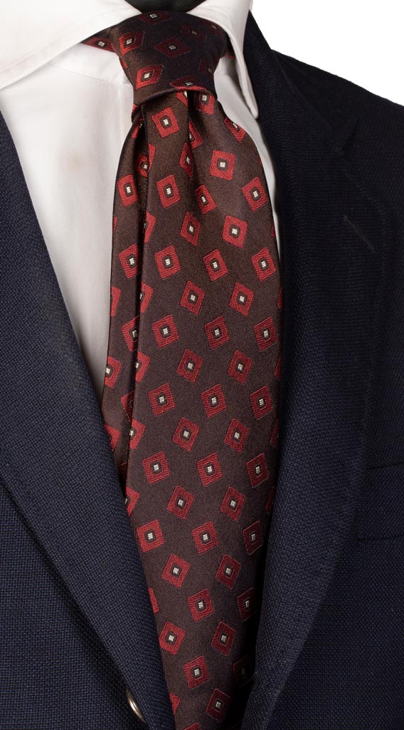 Cravatta di Seta Marrone Bruciato Fantasia Color Ruggine Made in Italy Graffeo Cravatte