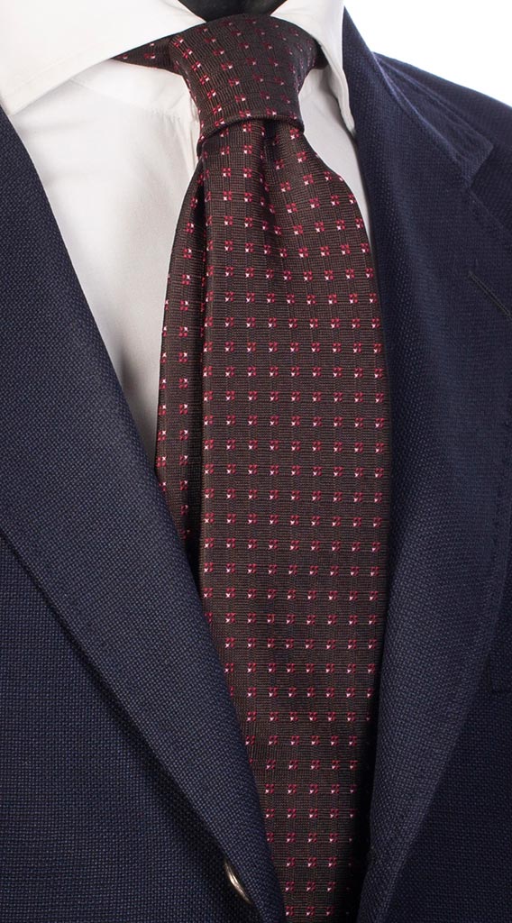 Cravatta di Seta Marrone Bruciato Fantasia Fucsia Rosa Made in Italy Graffeo Cravatte
