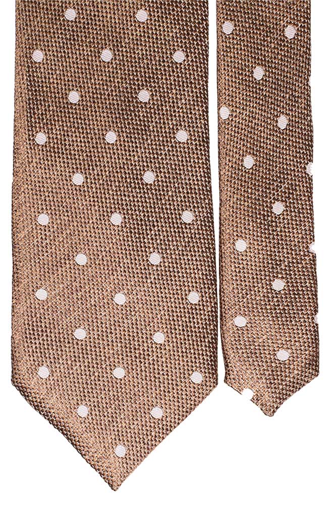 Cravatta di Seta Marrone Chiaro Pois Bianchi Effetto Lino Made in Italy Graffeo cravatte Pala